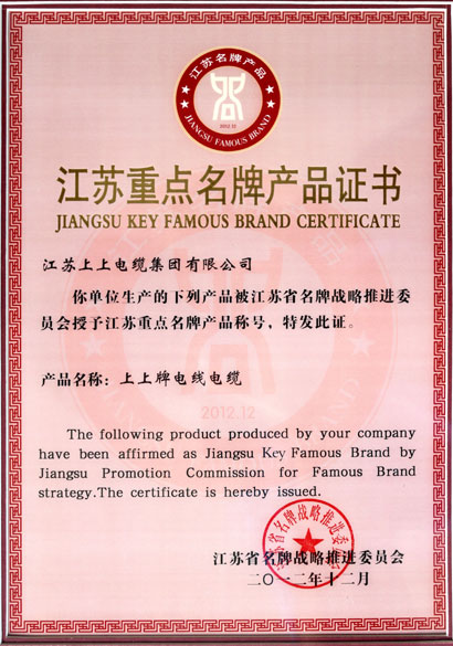 “尊龙凯时人生就是搏”牌电线电缆被评为江苏省重点名牌产品